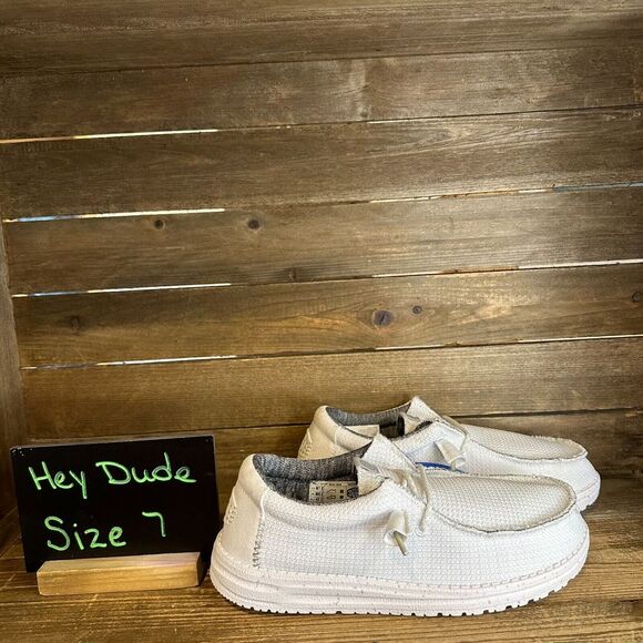 New NWT Hey Dude Wally Sport Mesh Wide‎ White Slip On Shoes Loafers Size 7 E - Picture 1 of 5